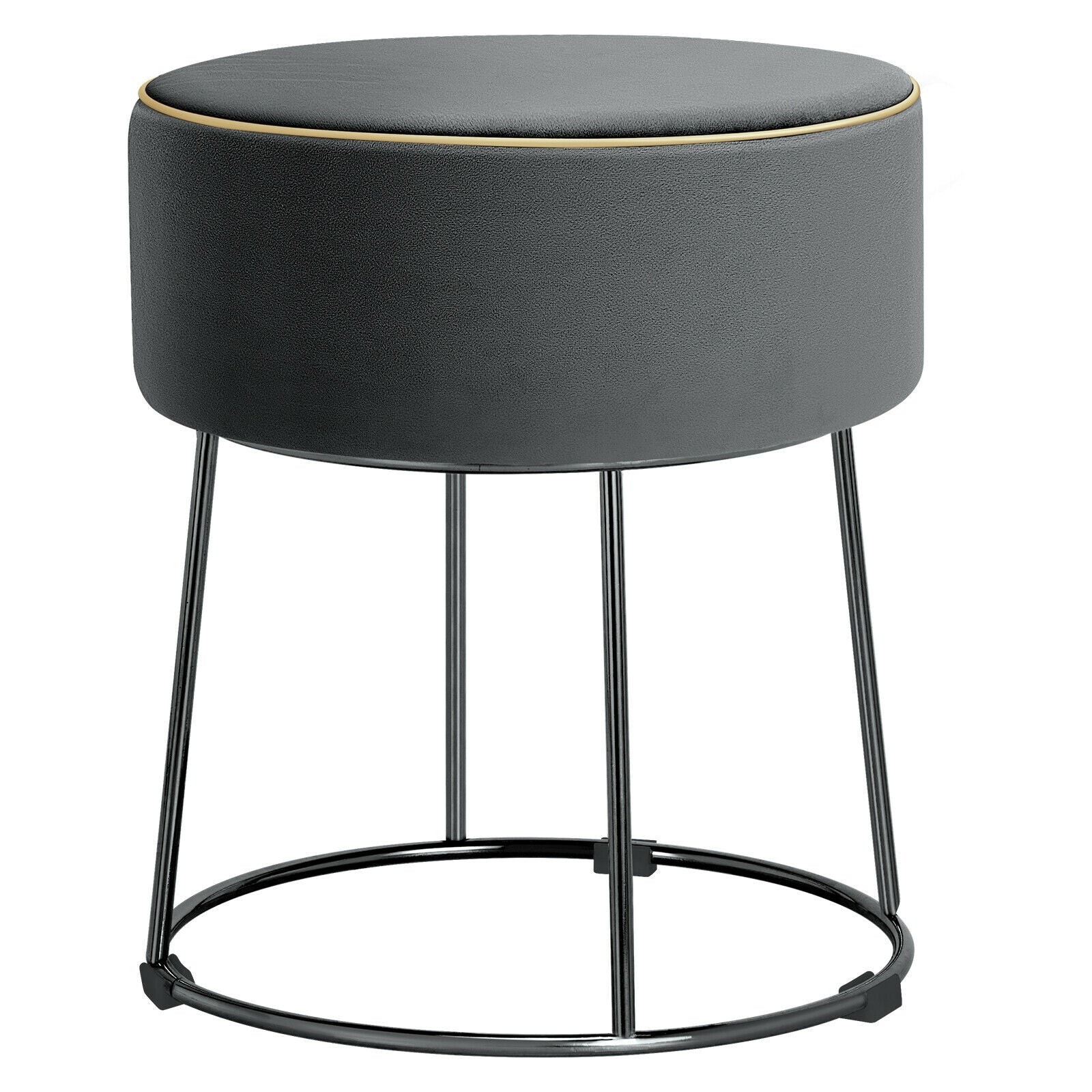 Round Velvet Footrest Stool Ottoman with Non-Slip Foot Pads for Bedside-Gray