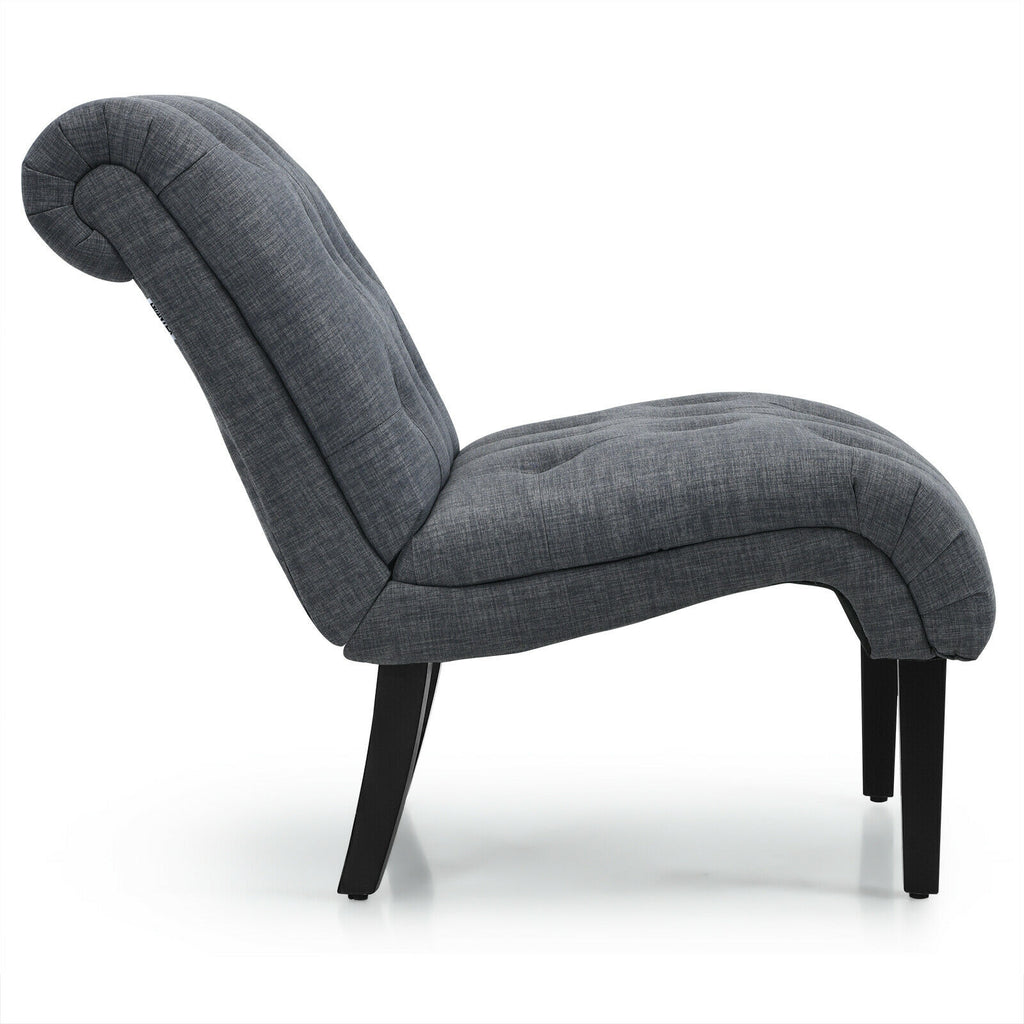 Cotton Linen Fabric Armless Accent Chair with Adjustable Foot Pads-Dark Gray