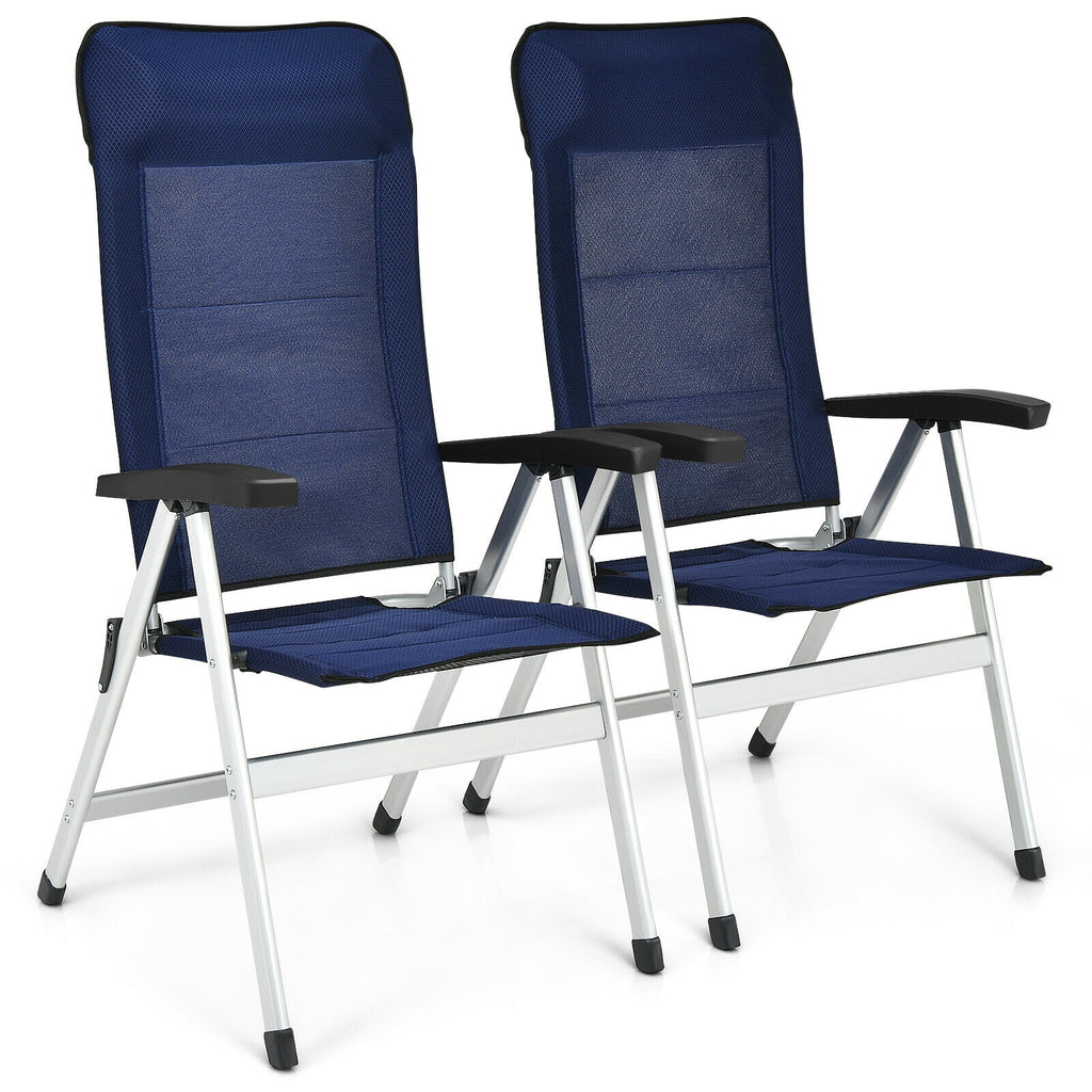 2 chaises de salle à manger de patio avec appui-tête portable réglable - Bleu