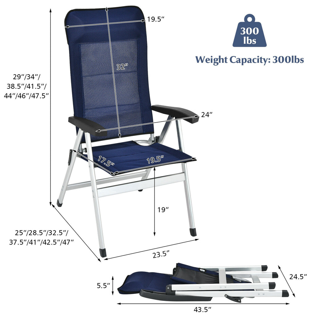 2 chaises de salle à manger de patio avec appui-tête portable réglable - Bleu