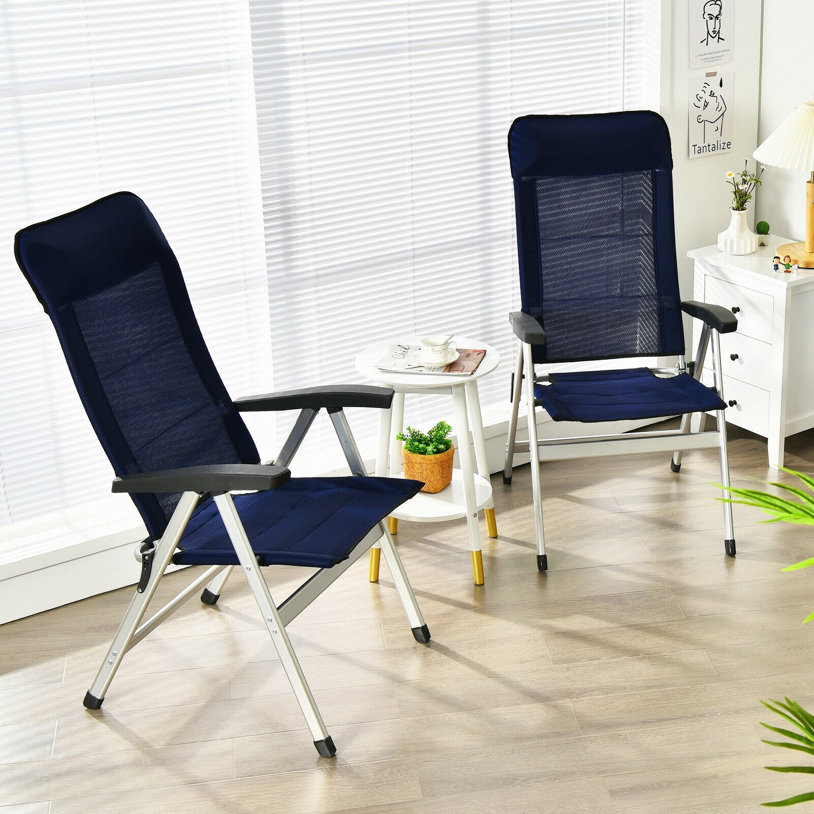 2 chaises de salle à manger de patio avec appui-tête portable réglable - Bleu