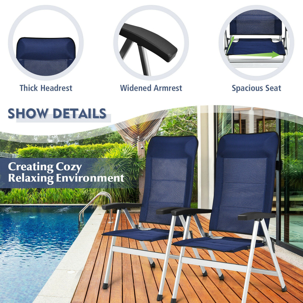 2 chaises de salle à manger de patio avec appui-tête portable réglable - Bleu