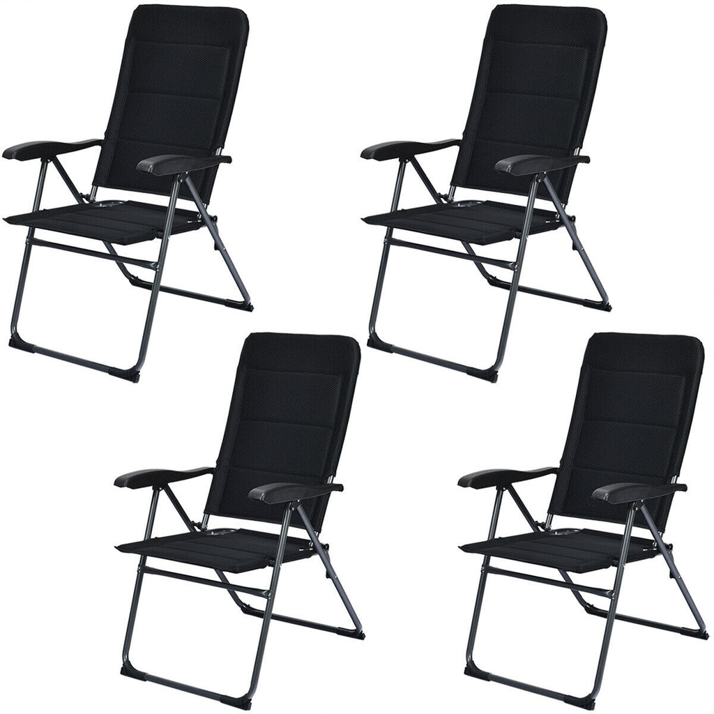 Lot de 4 chaises pliantes de patio avec dossier réglable - Noir