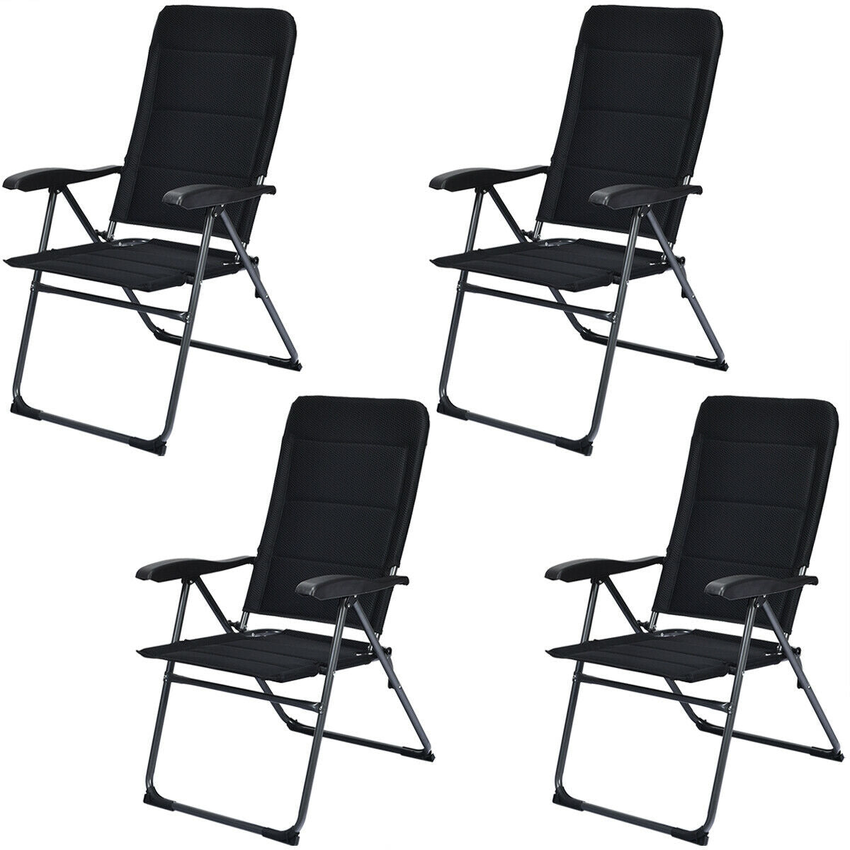 Lot de 4 chaises pliantes de patio avec dossier réglable - Noir