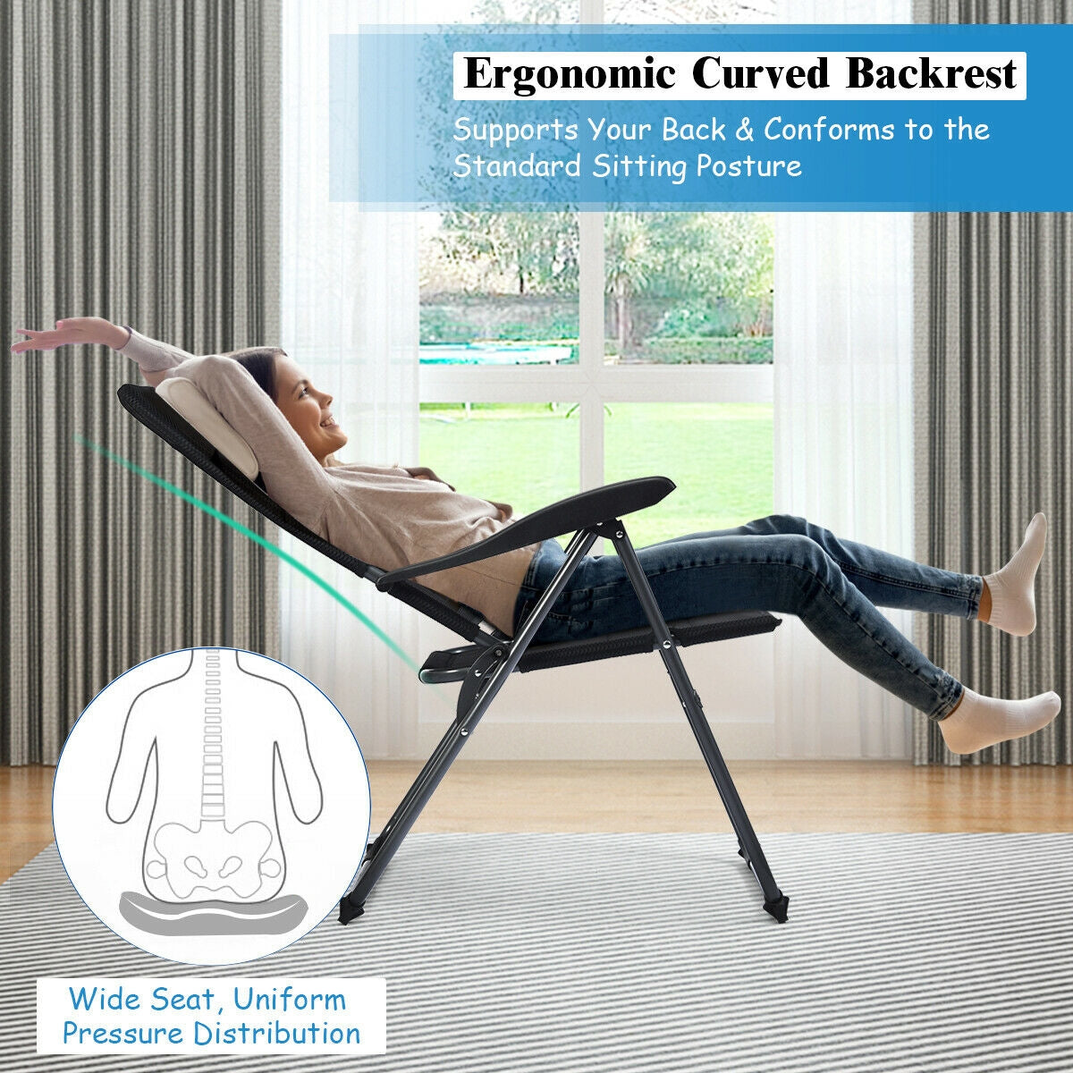 Lot de 4 chaises pliantes de patio avec dossier réglable - Noir