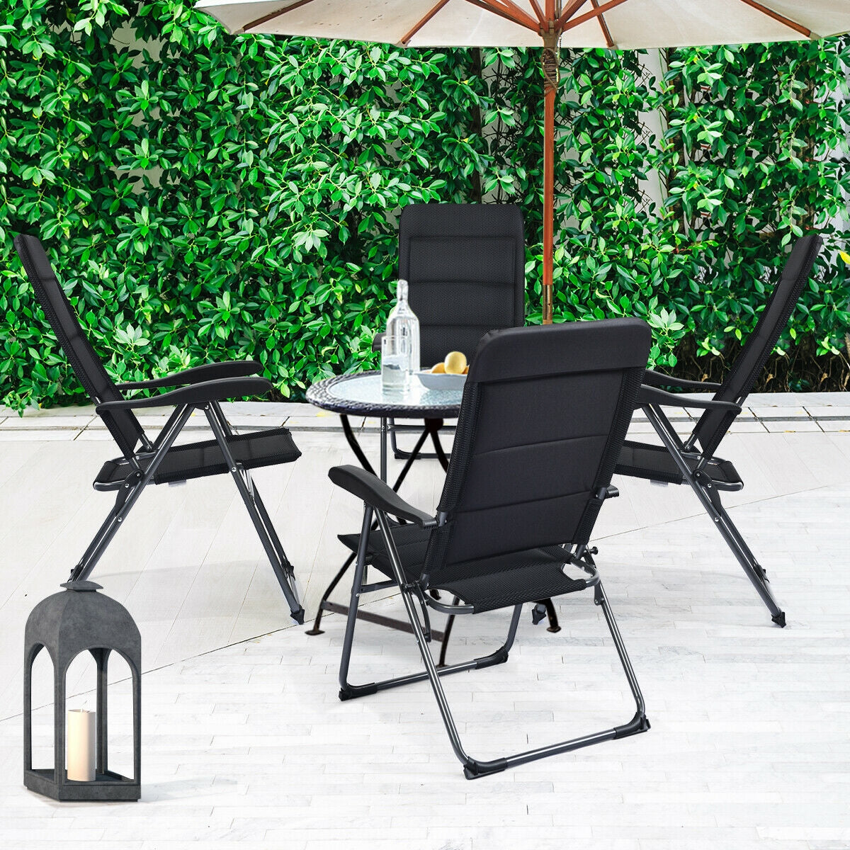 Lot de 4 chaises pliantes de patio avec dossier réglable - Noir