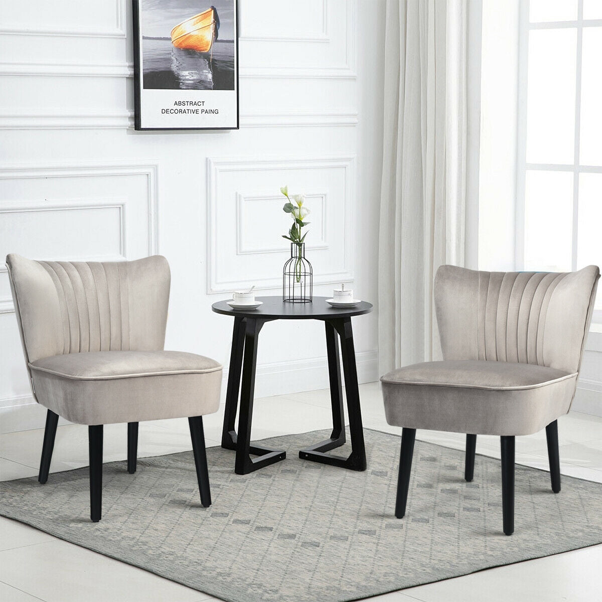 Set of 2 Armless Upholstered Leisure Accent Chair-Brown