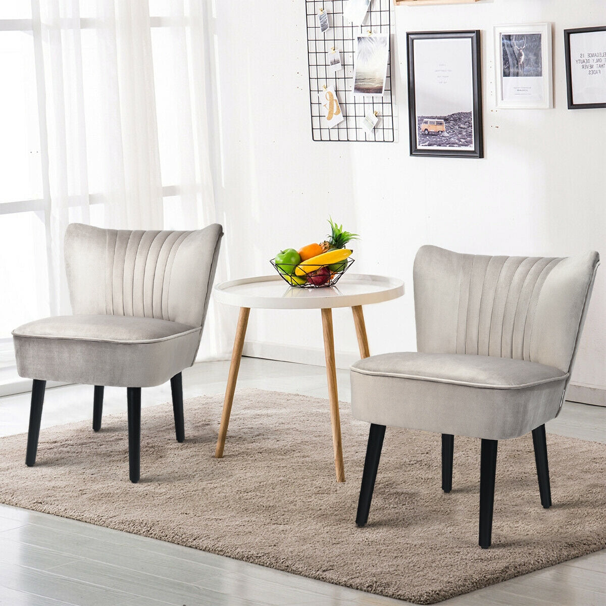 Set of 2 Armless Upholstered Leisure Accent Chair-Brown
