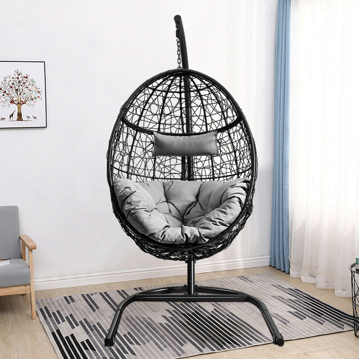Chaise hamac suspendue avec support rembourré - Grise