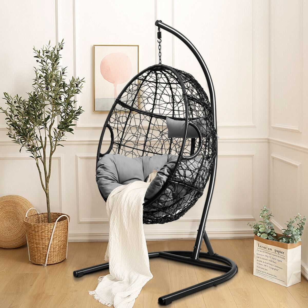 Chaise hamac suspendue avec support rembourré - Grise