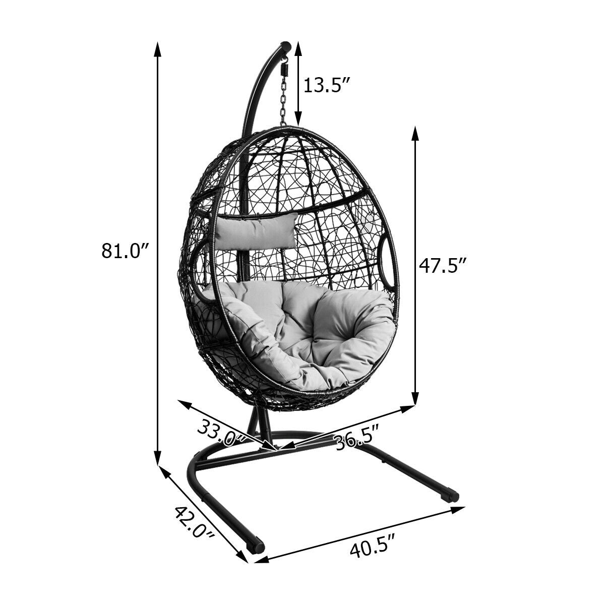 Chaise hamac suspendue avec support rembourré - Grise