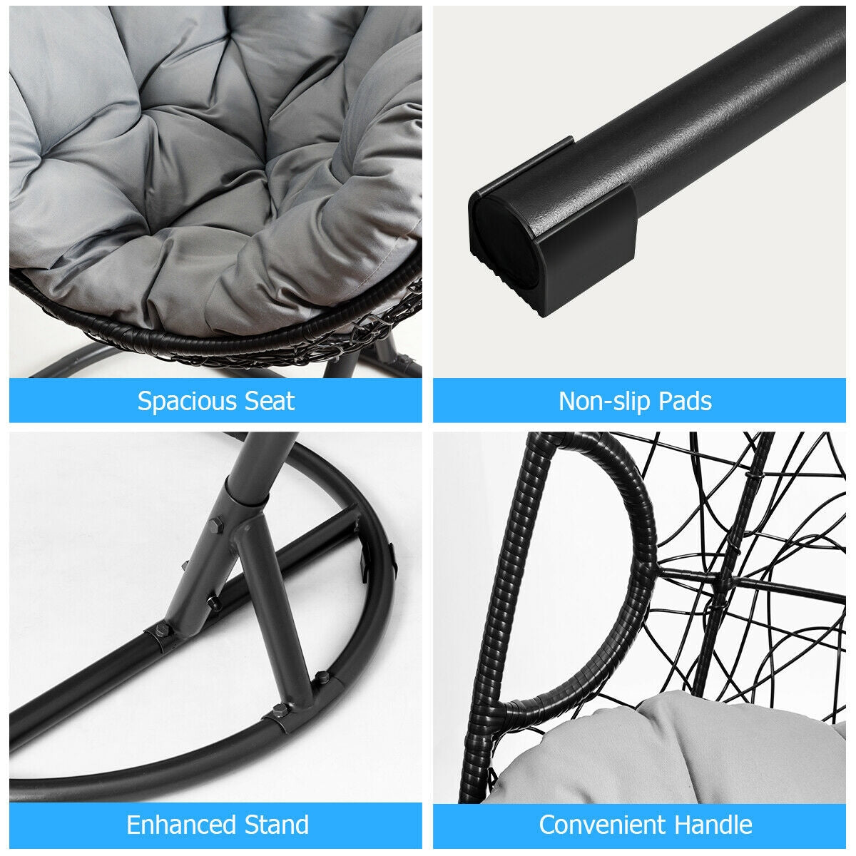 Chaise hamac suspendue avec support rembourré - Grise