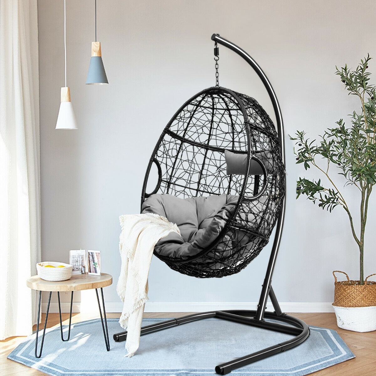 Chaise hamac suspendue avec support rembourré - Grise