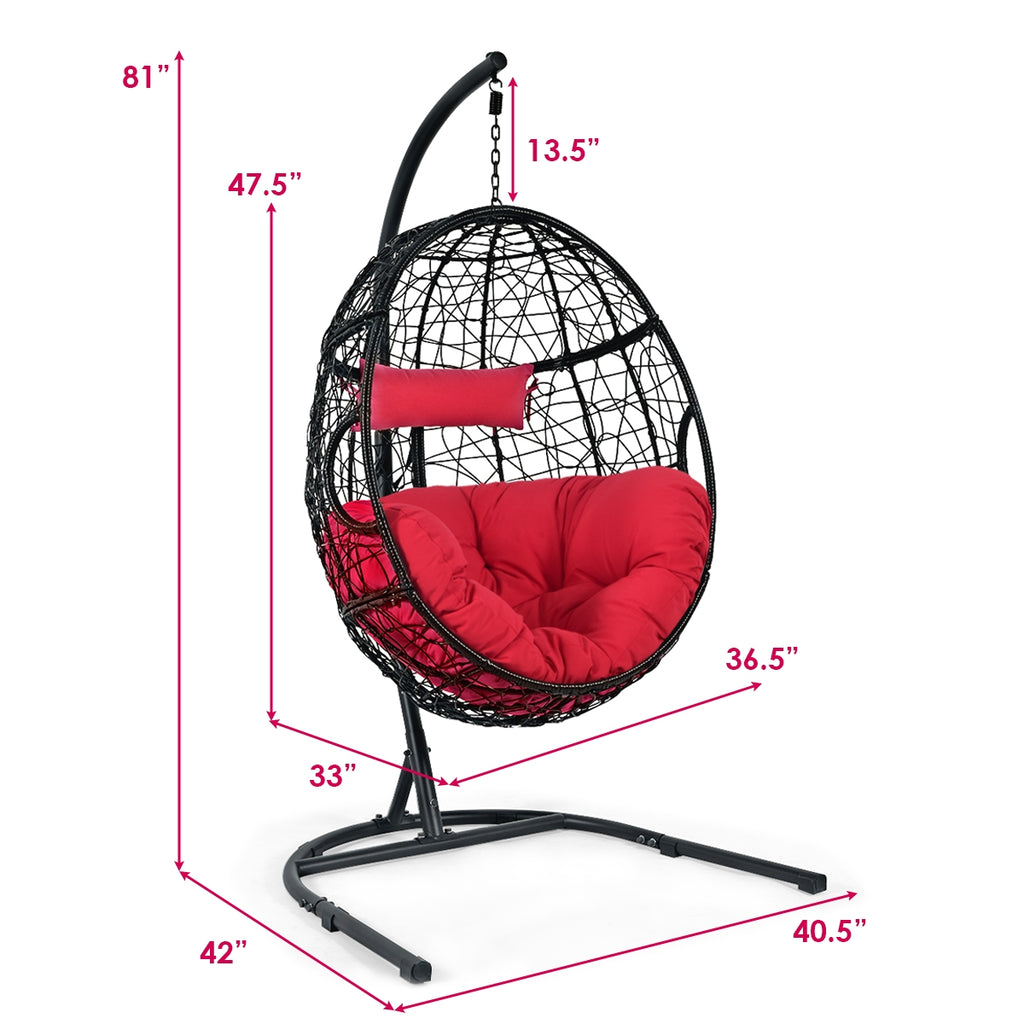 Chaise hamac rembourrée suspendue avec support-Rouge