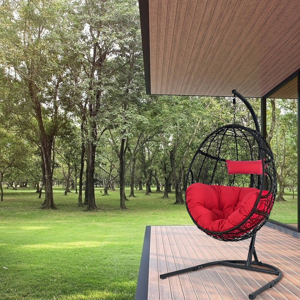 Chaise hamac rembourrée suspendue avec support-Rouge