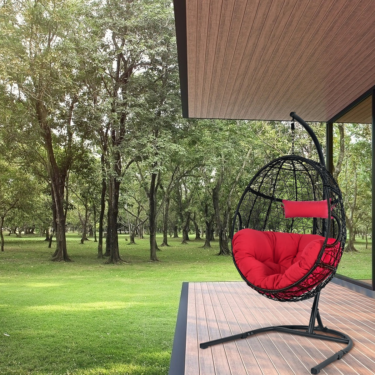 Chaise hamac rembourrée suspendue avec support-Rouge