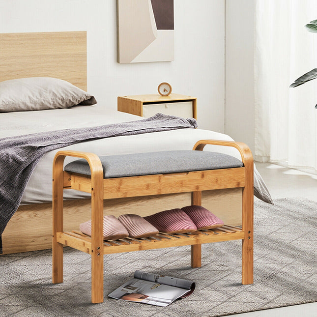 Shoe Rack Bench Bamboo with Storage Shelf -Natural