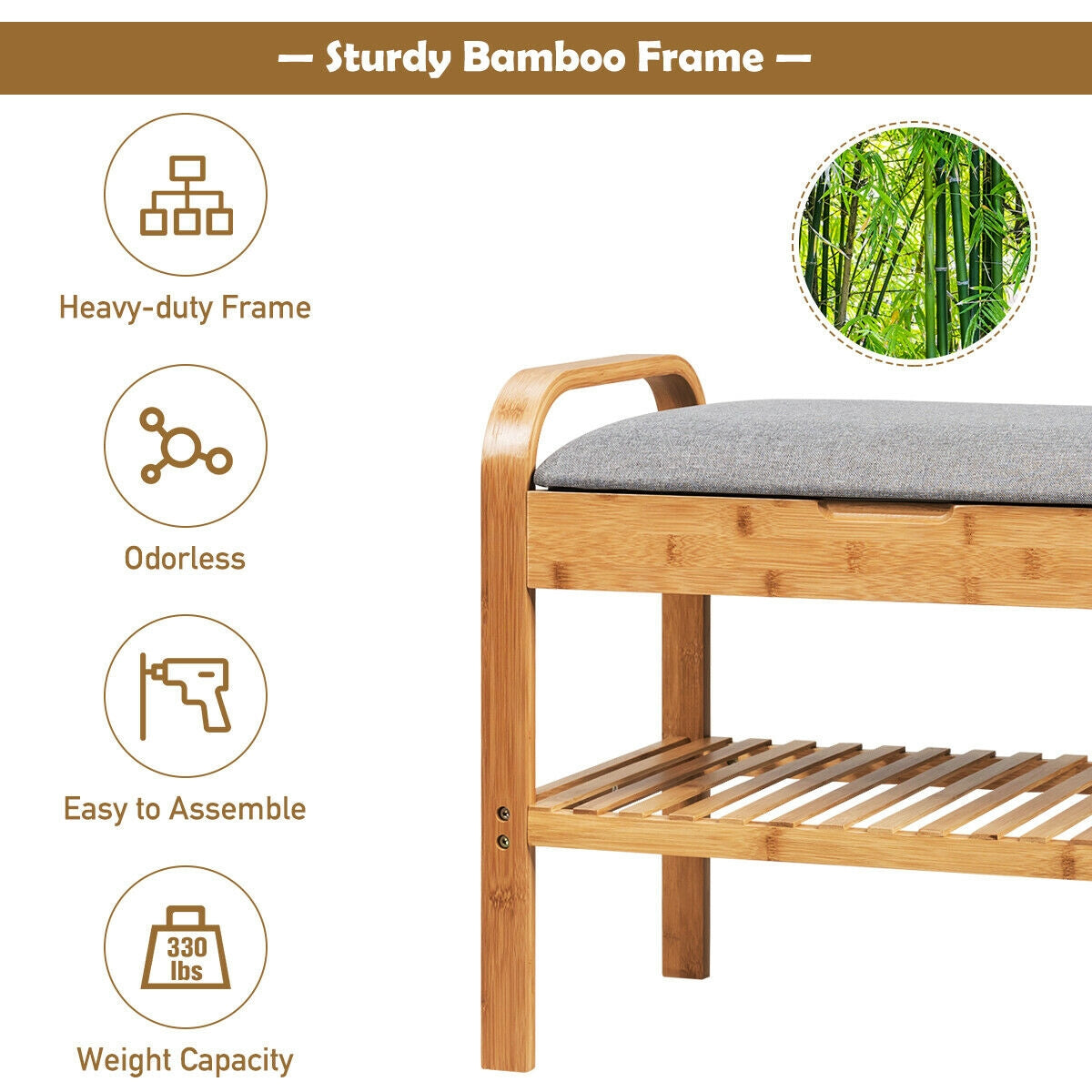 Shoe Rack Bench Bamboo with Storage Shelf-Natural