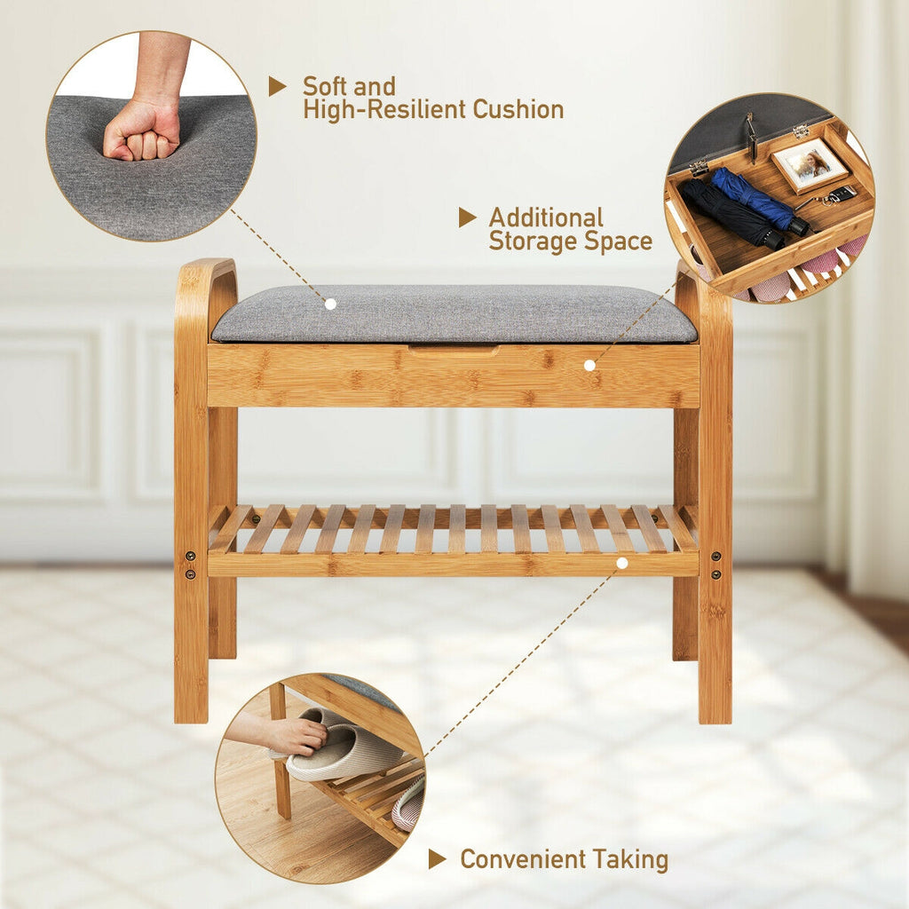 Shoe Rack Bench Bamboo with Storage Shelf-Natural