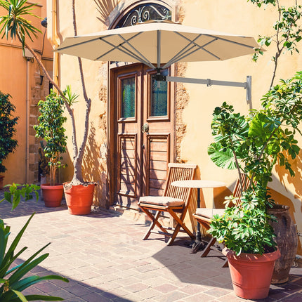 8ft Wall-Mounted Telescopic Folding Tilt Sun Shade Umbrella-Beige