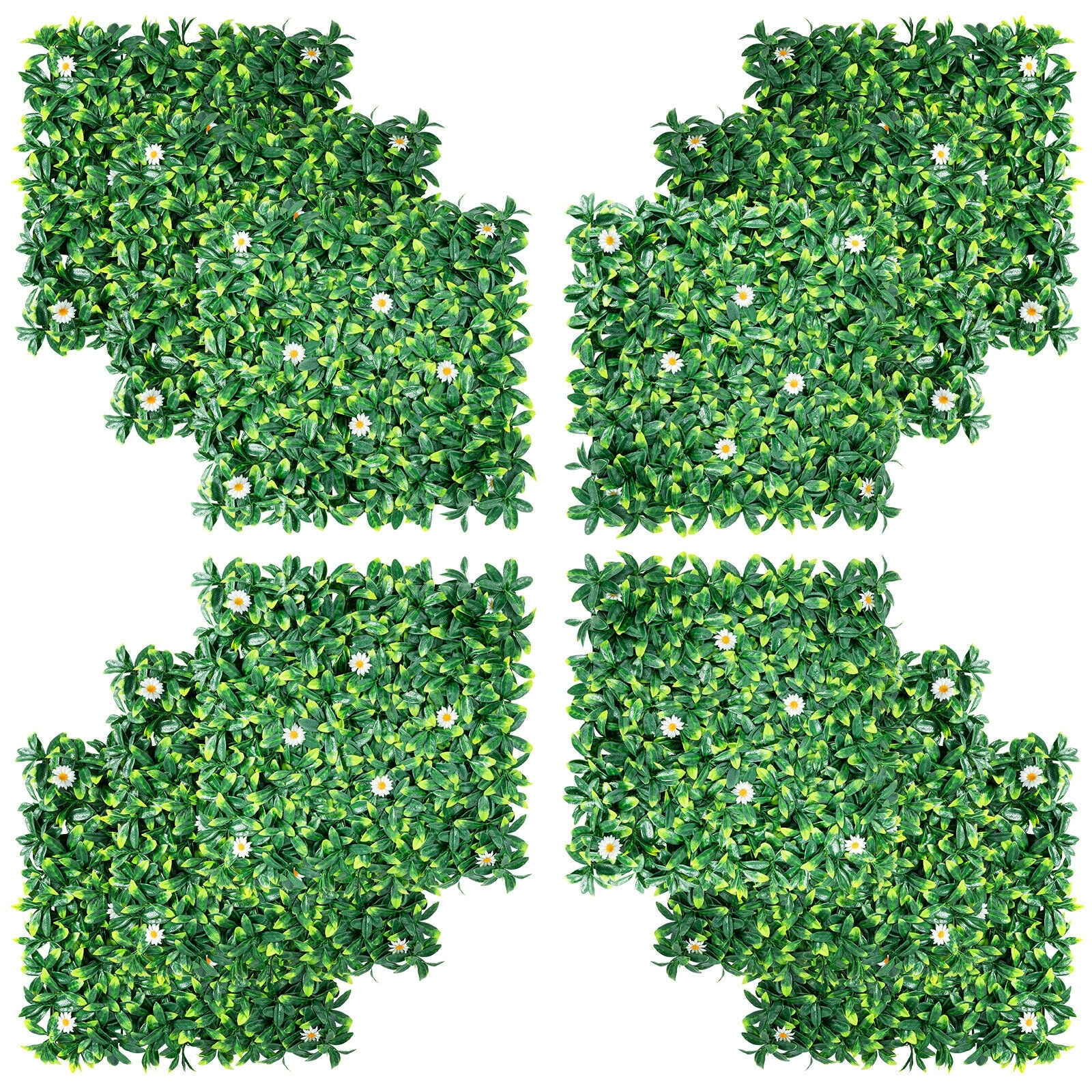 12 Pieces 20 x 20 Inch Artificial Daisy Hedge Plant Privacy Fence Hedge Panels