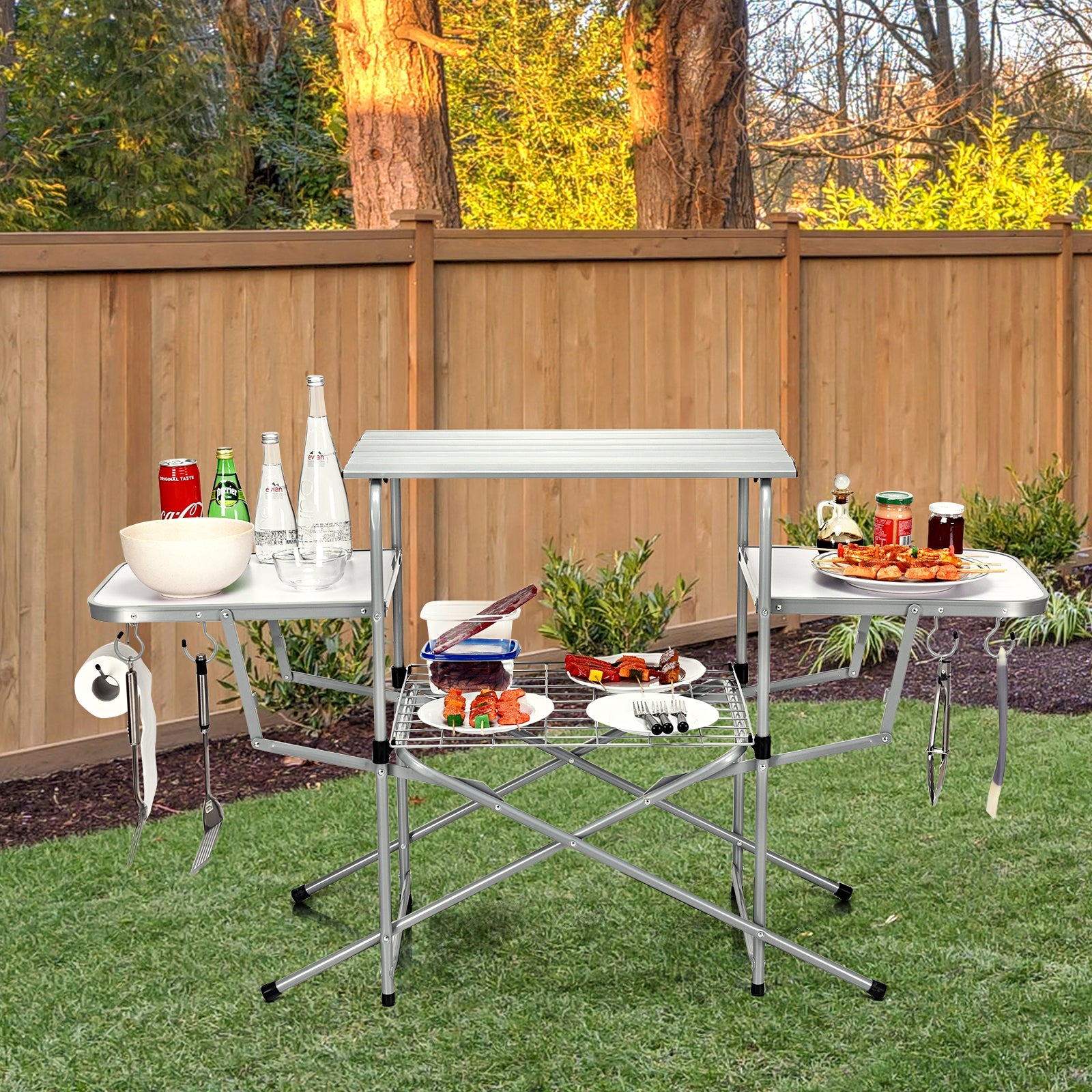 Table de cuisson pliable pour barbecue d'extérieur