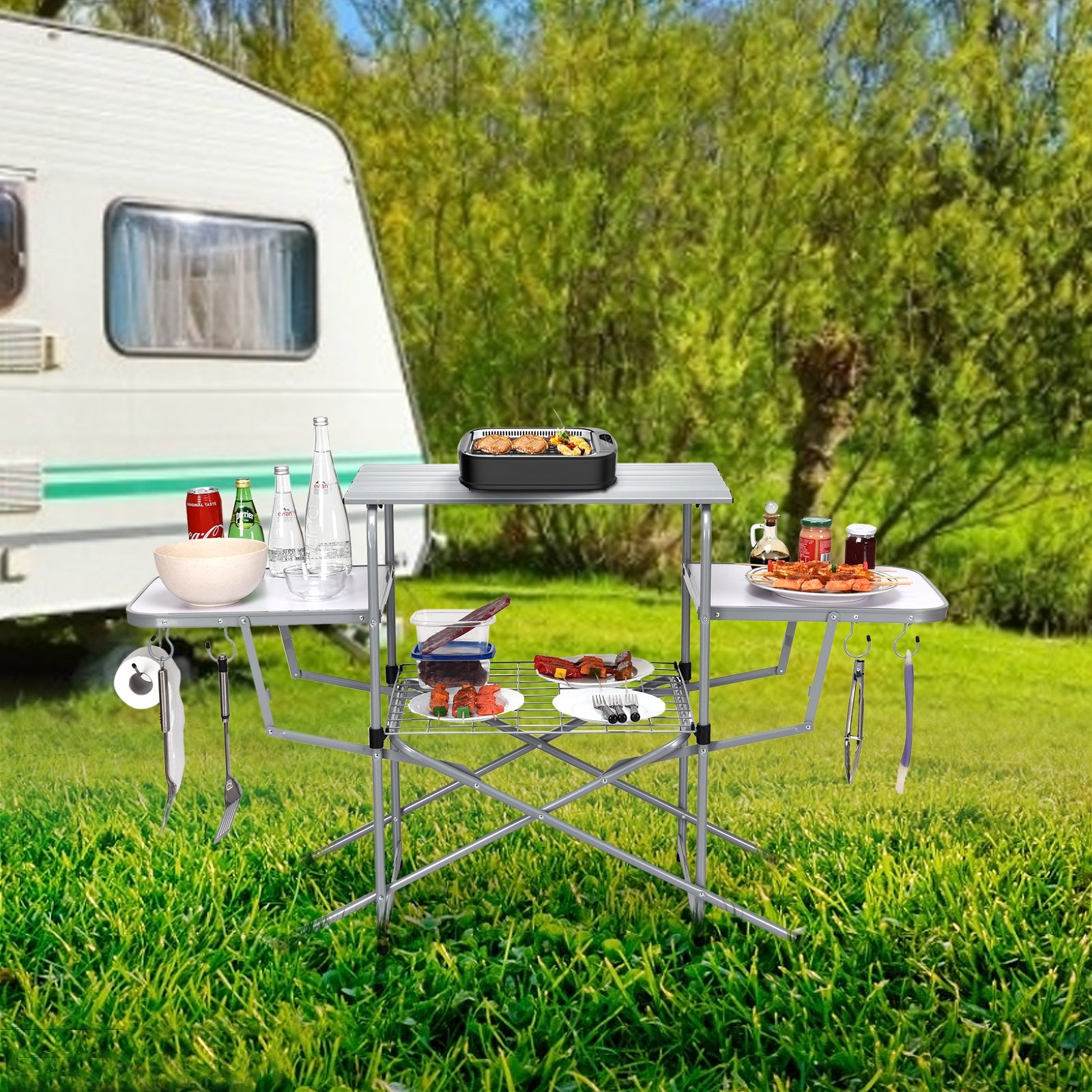 Table de cuisson pliable pour barbecue d'extérieur
