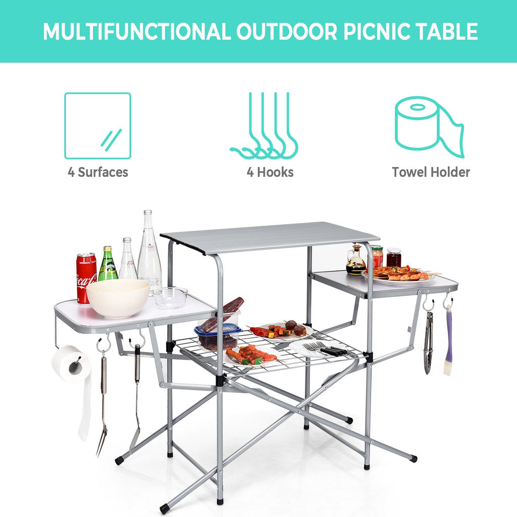Table de cuisson pliable pour barbecue d'extérieur