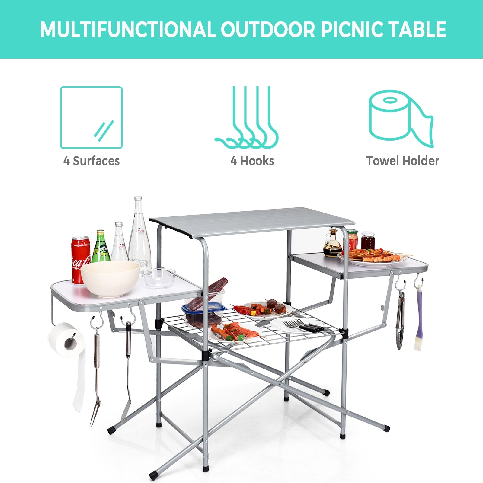 Table de cuisson pliable pour barbecue d'extérieur