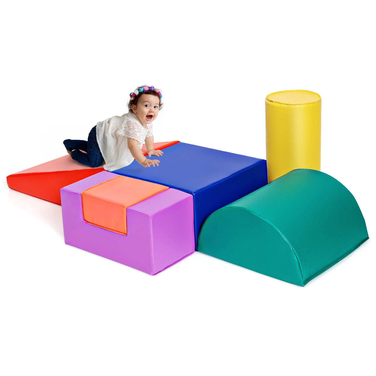 6 Piece Climb Crawl Play Set Indoor Kids  Toddler-Red