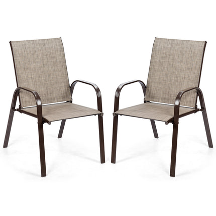 2 Pcs Patio Chairs Outdoor Dining Chair with Armrest-Gray