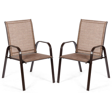 2 Pcs Patio Chairs Outdoor Dining Chair with Armrest-Brown