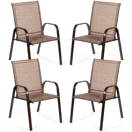 2 Pcs Patio Chairs Outdoor Dining Chair with Armrest-Brown