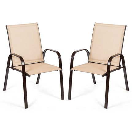 2 Pcs Patio Chairs Outdoor Dining Chair with Armrest-Beige