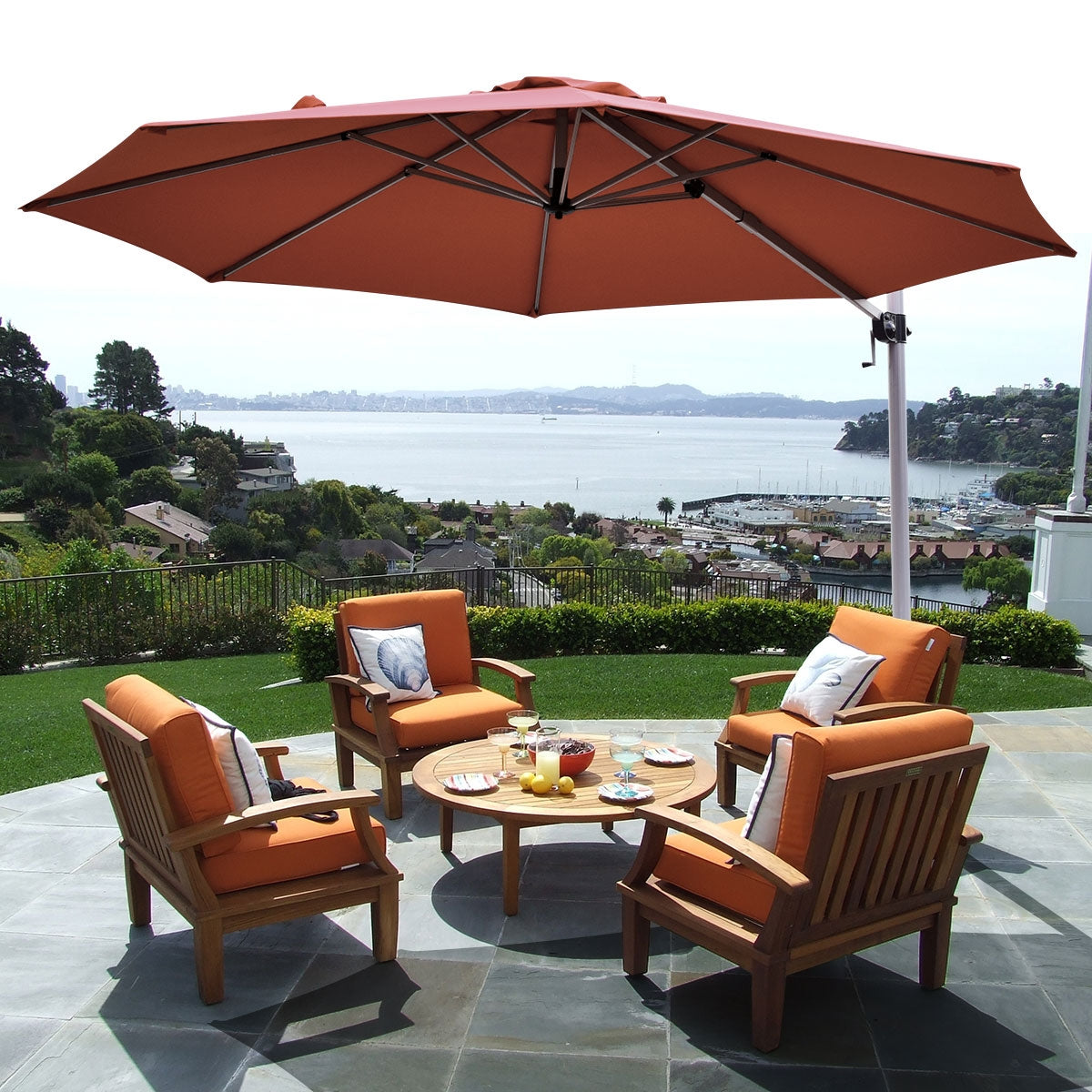 Parasol déporté inclinable en aluminium de 3,35 m avec rotation à 360° - Rouge brique