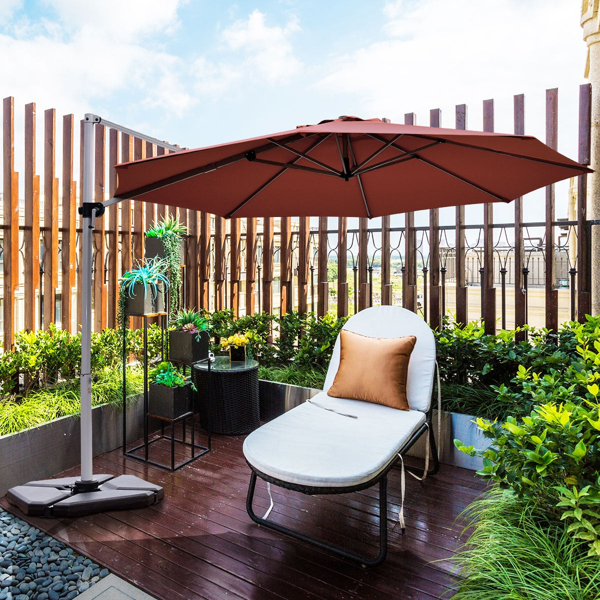 Parasol déporté inclinable en aluminium de 3,35 m avec rotation à 360° - Rouge brique
