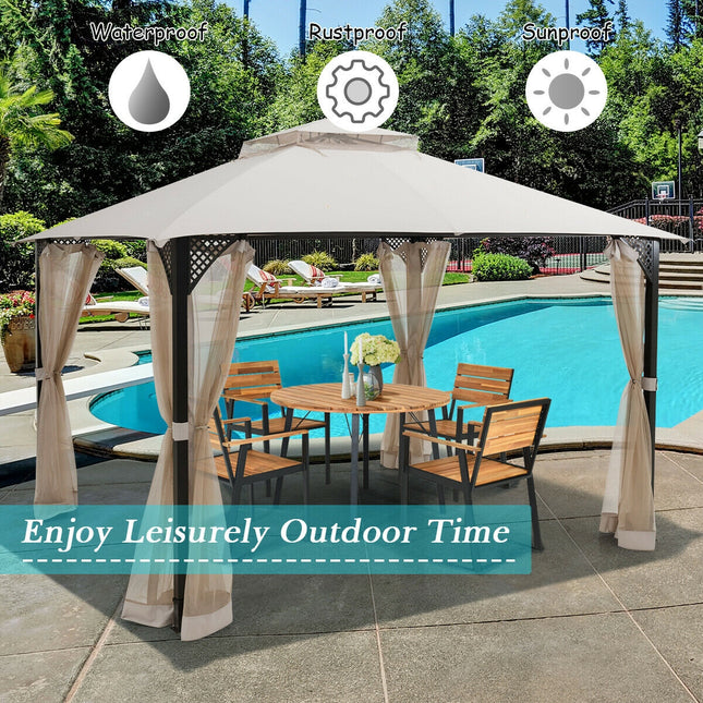 12cm™ x 10cm™Outdoor Double Top Patio Gazebo-Beige