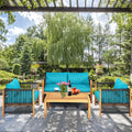 Ensemble de 4 meubles de patio extérieurs en bois d'acacia avec coussins – Turquoise