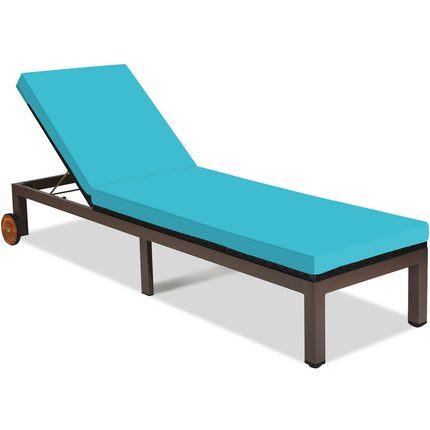 Patio Chaise Lounge Chair Outdoor Rattan Lounger Recliner ChairTurquoise