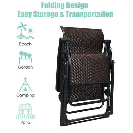 2 Pieces Patio Rattan Zero Gravity Lounge Chair