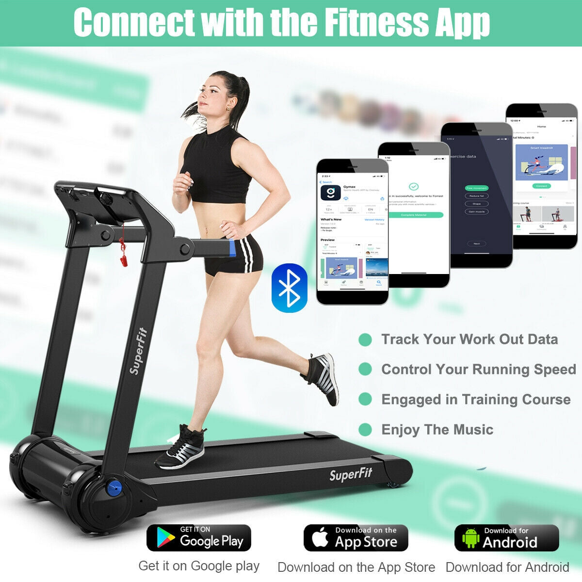 3HP Folding Electric Treadmill Running Machine-Blue