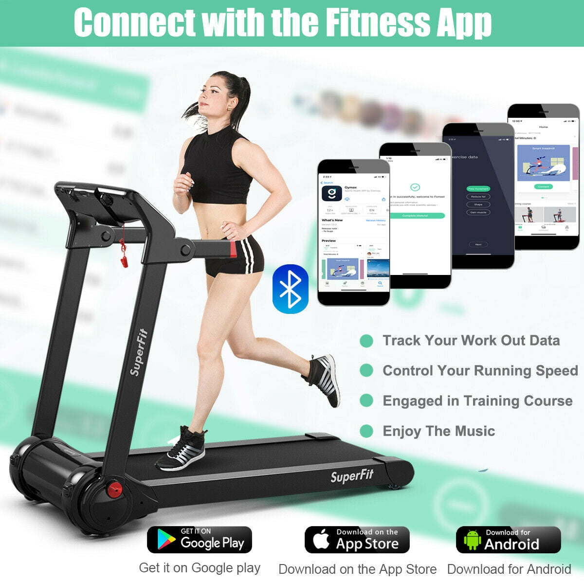 3HP Folding Electric Treadmill Running Machine-Red