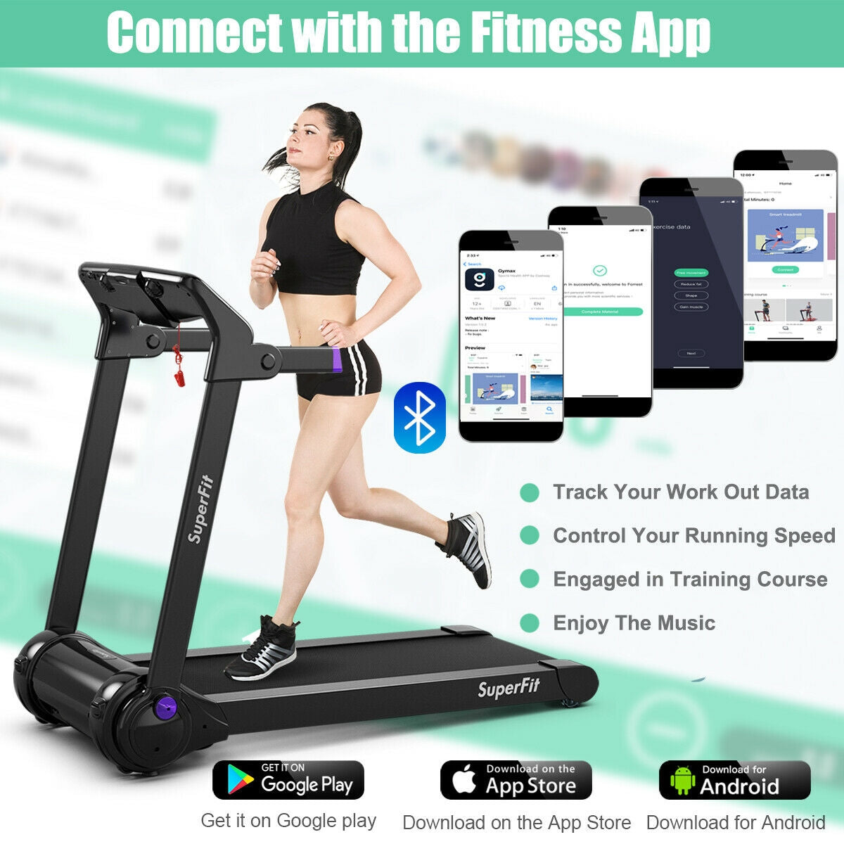 3HP Folding Electric Treadmill Running Machine-Purple