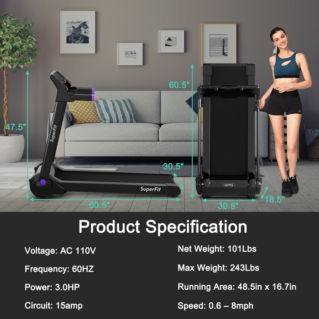 3HP Folding Electric Treadmill Running Machine-Purple