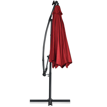 10 ft 360° Rotation Solar Powered LED Patio Offset Umbrella without Weight Base-Burgundy