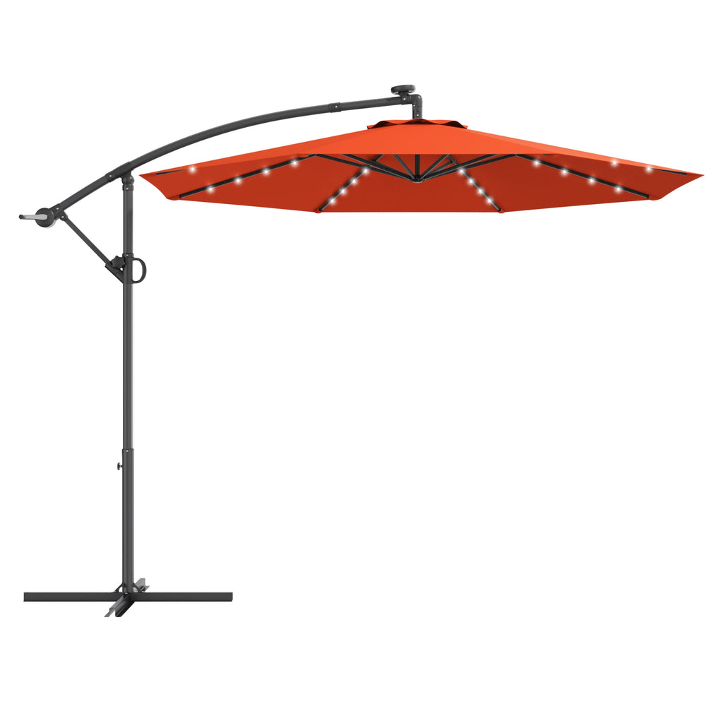 Parasol déporté à LED solaire rotatif à 360° de 3 m sans base lestée - Orange