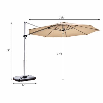 11 Feet Patio Offset Cantilever Umbrella 360° Rotation Aluminum Tilt-Beige