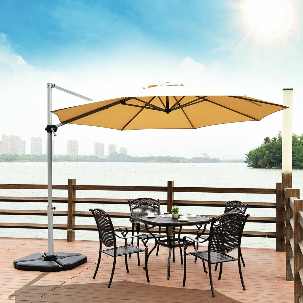 Parasol déporté inclinable en aluminium, rotation à 360°, 3,35 m, couleur beige