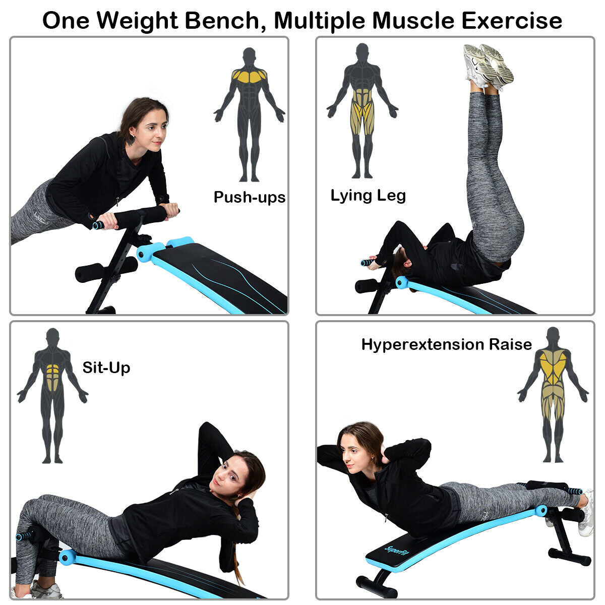 Folding Weight Bench Adjustable Sit-up Board Workout Slant Bench-Blue