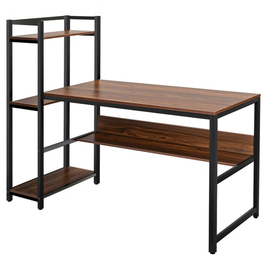 59-Inch Computer Desk Home Office Workstation 4-Tier Storage Shelves-Walnut